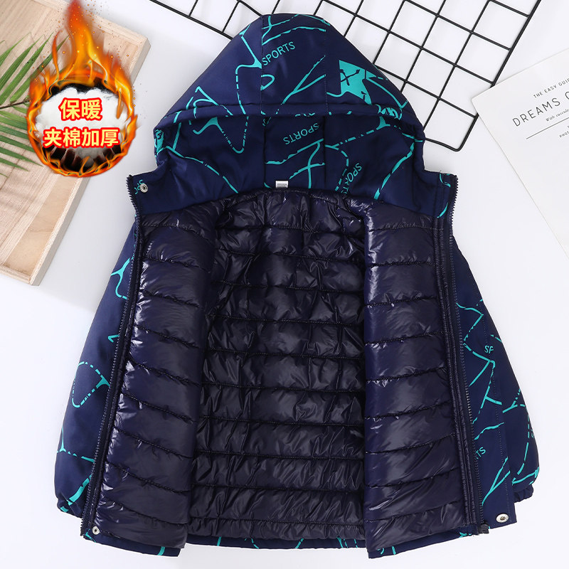 羽绒棉服加厚秋冬季连帽纯色童装