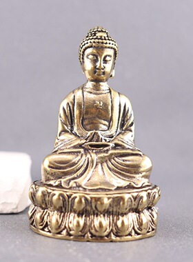 黄铜莲花万字佛铜像释迦牟尼佛像家居桌面供奉神像工艺品祈福摆件