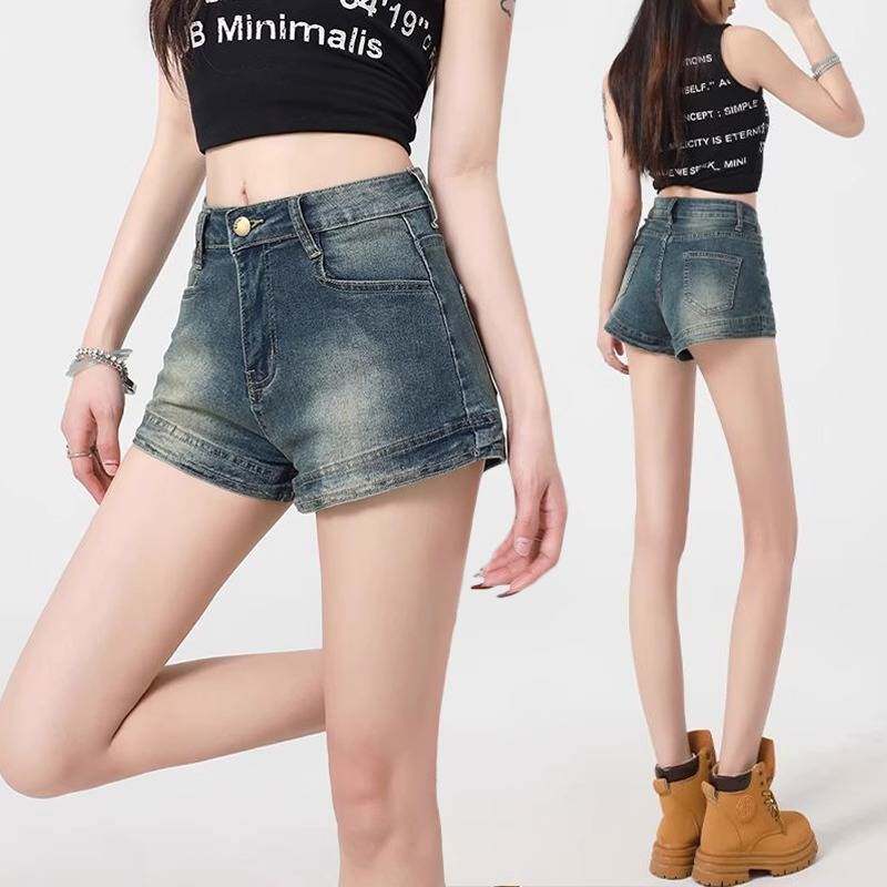 高腰牛仔短裤女新款夏季薄款外穿紧身弹力a字超短辣妹热裤子