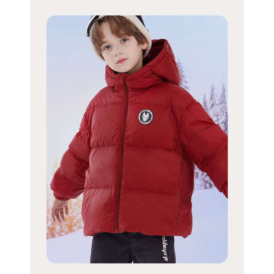 男童冬季羽绒服儿童90白鸭绒外套连帽幼儿园小学生男孩保暖外衣红