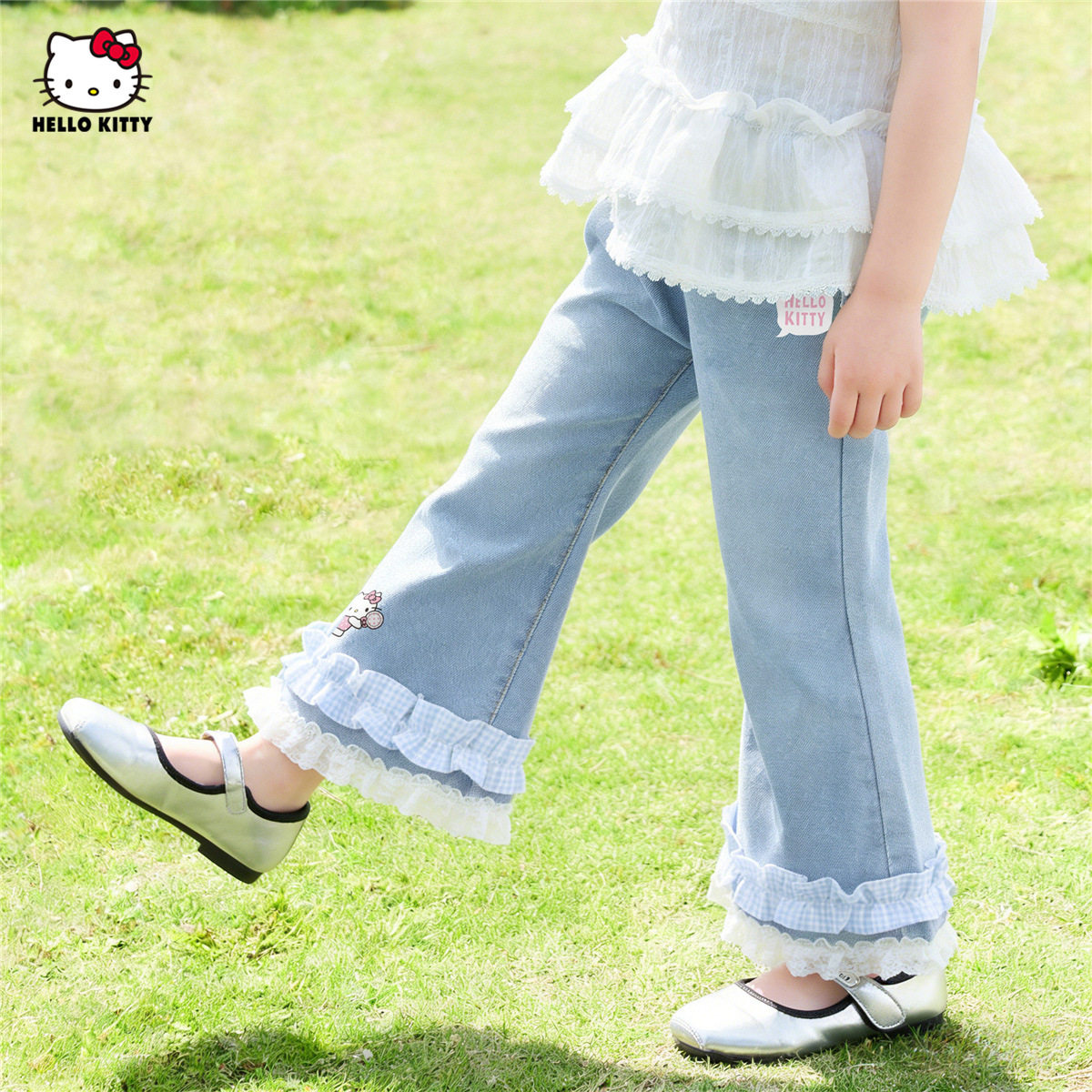 kt猫女童微喇牛仔裤儿童女裤春季小学生女孩喇叭裤中童幼儿园女宝