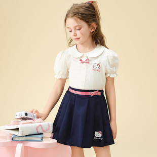 kt猫儿童夏装小女孩甜美短袖衬衫半身短裙外穿女童套装可爱女宝宝