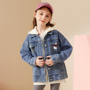 kt猫女童牛仔外套儿童春秋款上衣中童女宝潮酷衣服小学生女孩春装