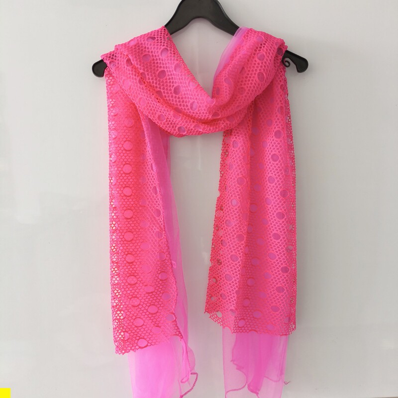 春秋季长方形网洞双层棉围巾女雪纺丝巾针织纯色披肩