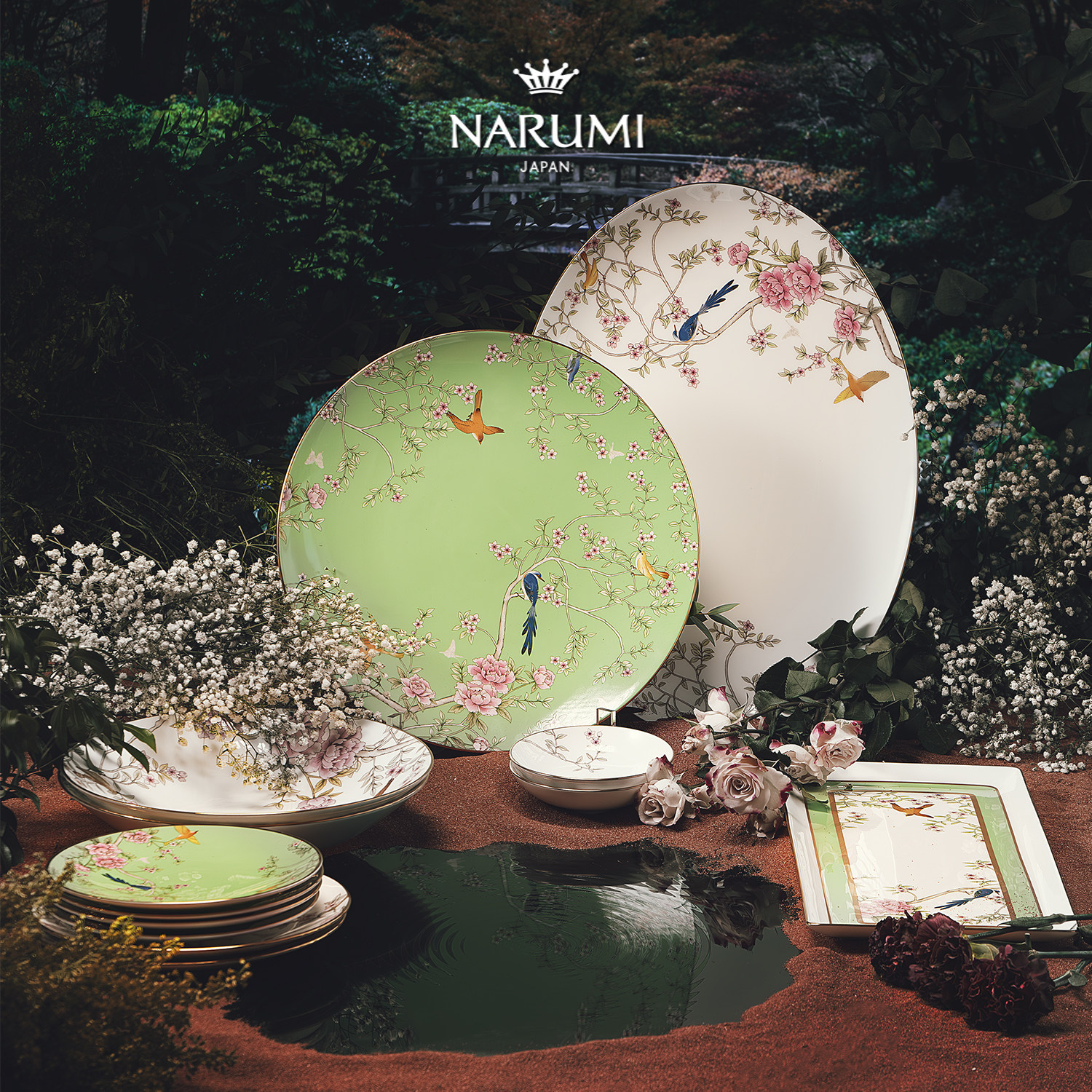 NARUMI/鸣海 QUEEN'S GARDEN(绿) 餐盘/托盘/面包碟 骨瓷 釉中彩