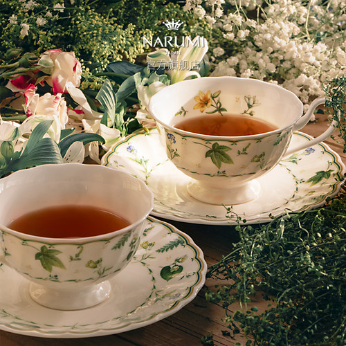 日本鸣海茶杯碟套装骨瓷