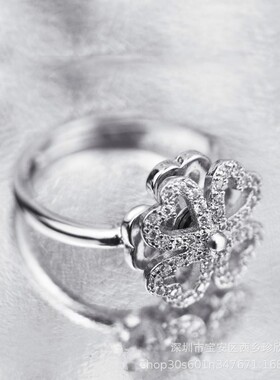 同款时尚旋转四叶草戒指女潮流镶钻韩版简约百搭活口流行指环