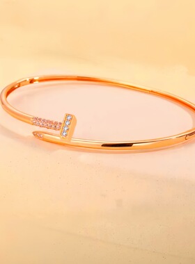 爆款v金感经典钉子头尾带钻手镯女款玫瑰金轻奢时尚百搭潮流