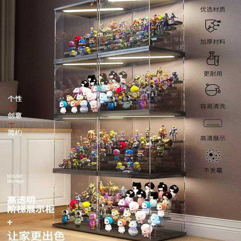 亚克力盲盒透明手办收纳展示架相框盒泡泡玛特led灯防尘公仔柜,收纳整理,手办收纳盒,淘宝优惠券,粉丝福利购,淘宝优惠卷