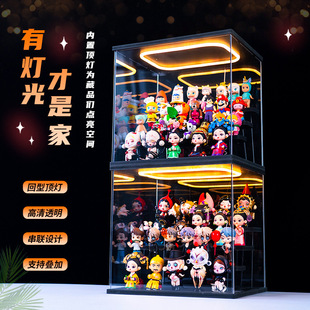 泡泡玛特popmart手办阶梯防尘罩盲盒收纳展示架亚克力灯光展示盒