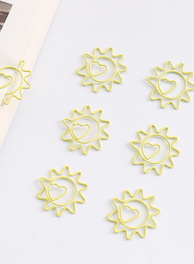 太阳花造型回形针黄色可爱曲别针手账装饰书签学生文具回型针12枚