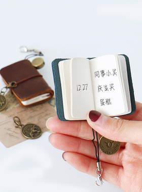 指尖上的记事本特小号迷你笔记本复古PU皮便携口袋手账本挂件饰品