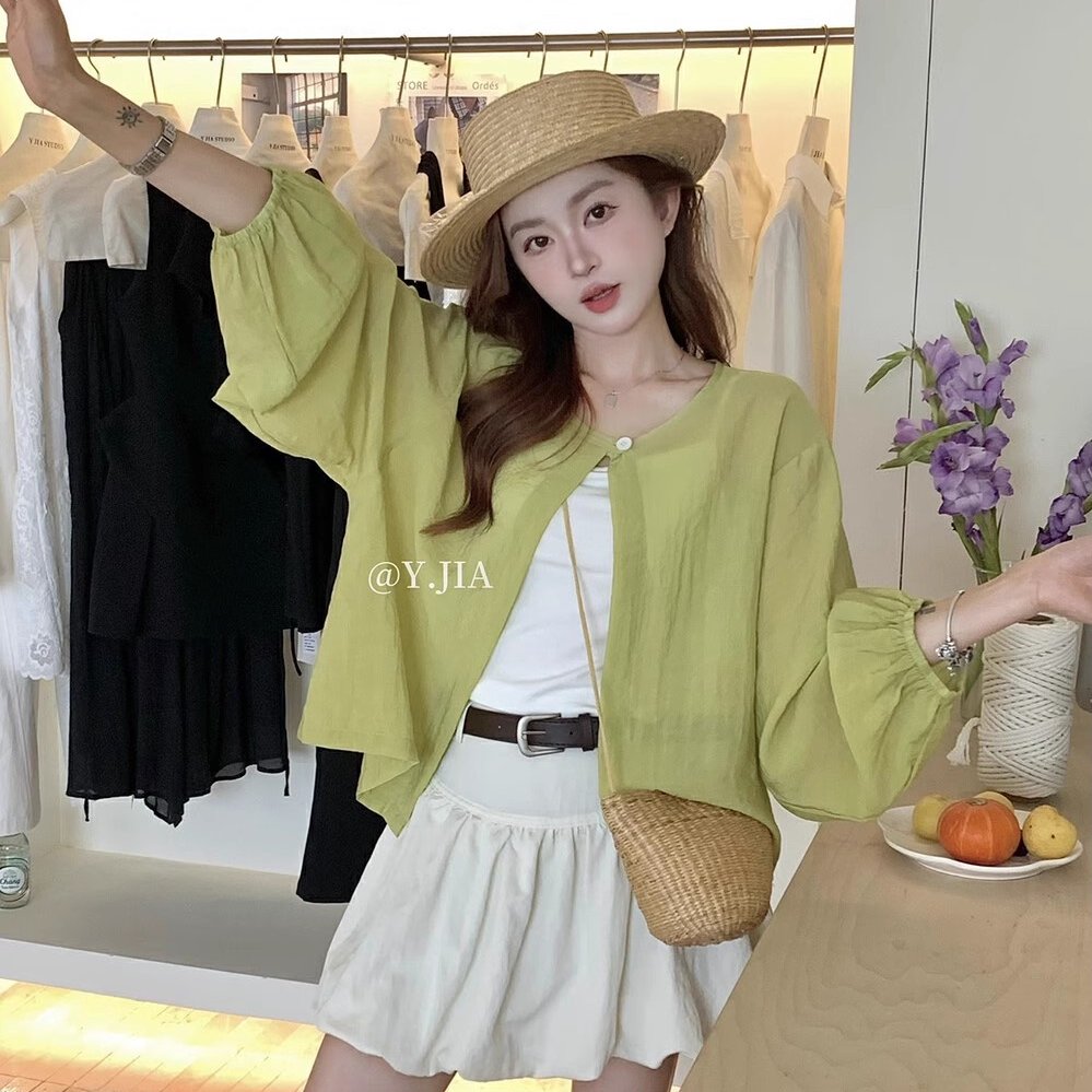 Y.JIA 伊嘉夏季绝美开衫外套+吊带背心+花苞半身裙设计感时尚套装