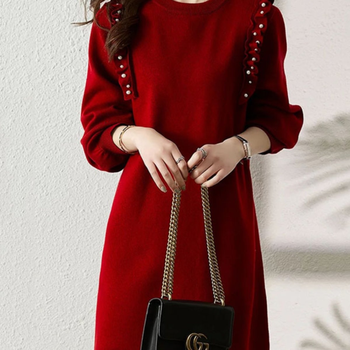 2025秋冬配大衣毛衣裙女式圆领宽松长袖内搭打底针织连衣裙潮加厚