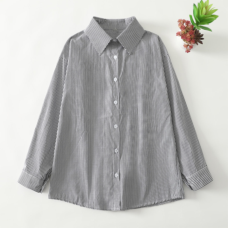 早春新款韩国chic大码细条纹棉麻休闲衬衫女百搭燕尾衬衣