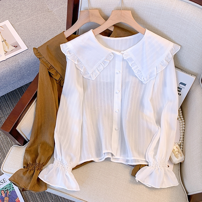 2026春装新款法式娃娃领纯色衬衫设计感内搭长袖衬衣