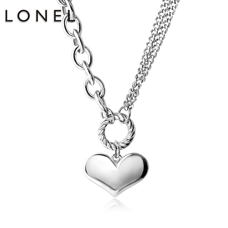 钛钢项链女冷淡风嘻哈气质个性设计感双层叠戴链子颈链爱心锁骨链