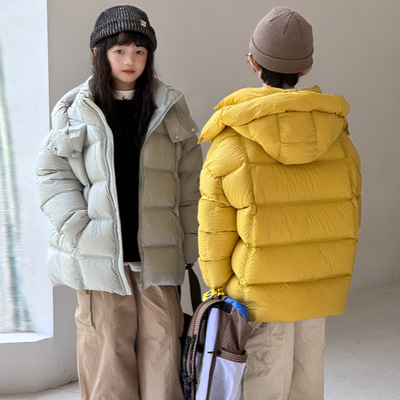 2025年韩版新款儿童羽绒服男童女童中大童加厚连帽90白鸭绒童装潮