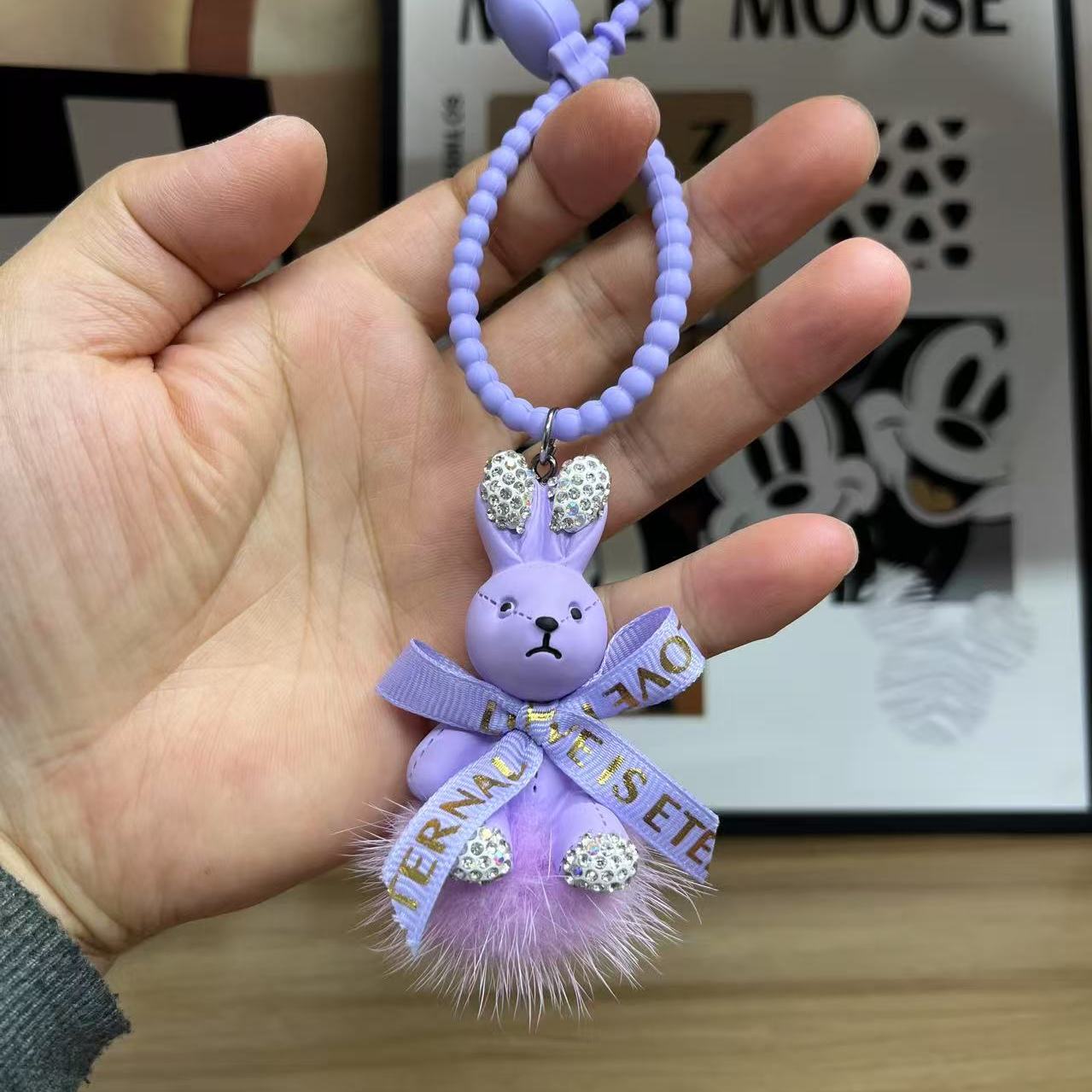 可爱小兔子真水貂毛背包包挂件