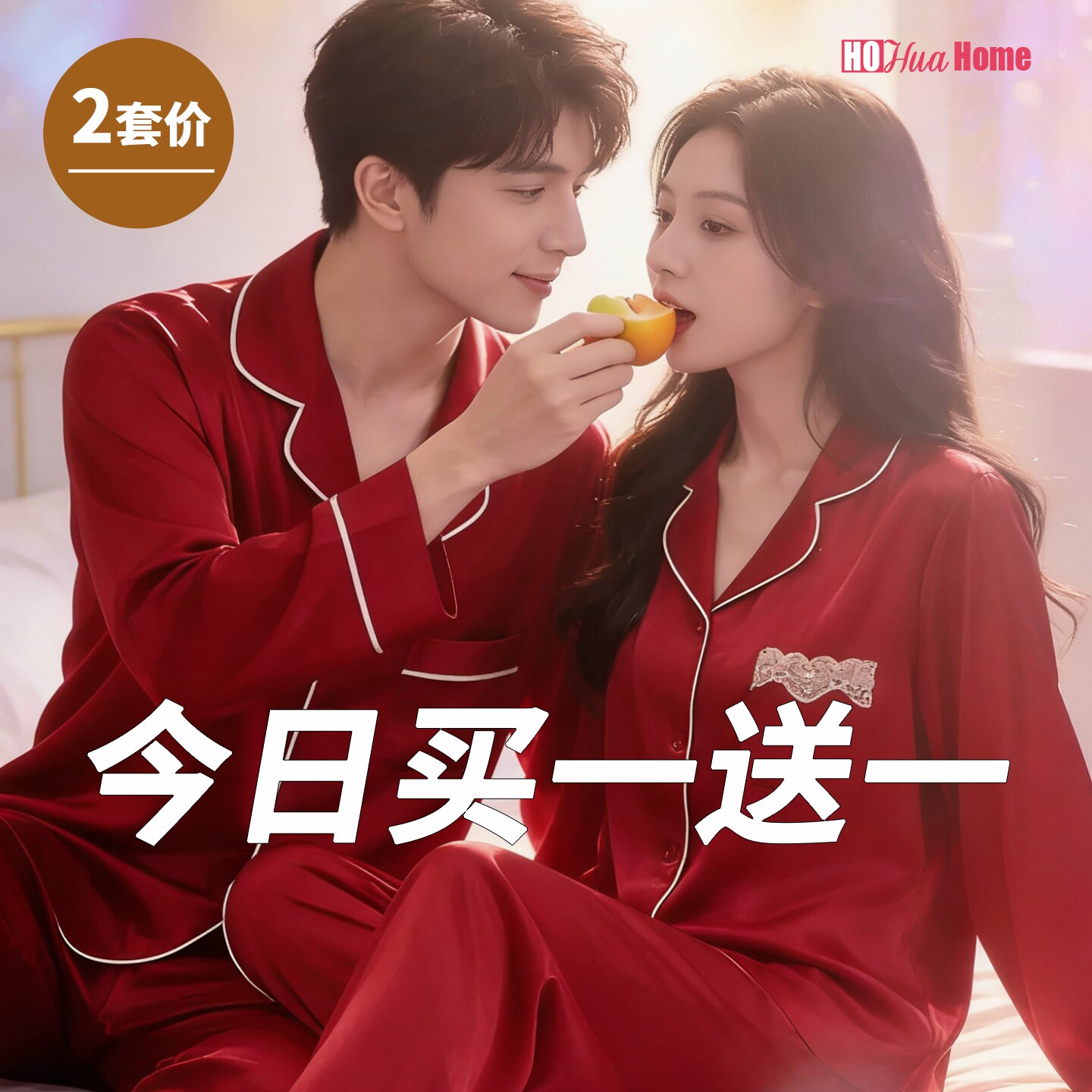 结婚睡衣新婚情侣红色冰丝夏季女长袖长裤本命年男春秋款礼盒套装