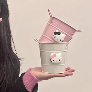 ins可爱心凯蒂猫桌面收纳桶大容量小众新款化妆品收纳筒笔筒