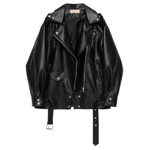 复古机车服夹克 港风黑色pu小个子男女美式 皮衣外套女短款 春秋季