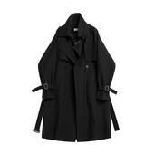 黑色风衣外套女春秋韩系英伦风高级感新款 中长款 小个子穿搭大衣