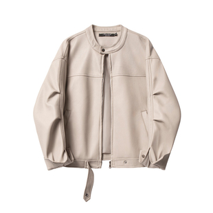 气质高级感pu皮夹克 短款 韩系开春白色立领皮衣外套女款 2026新款