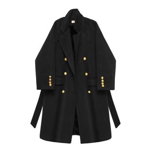 黑色毛呢外套女秋冬季 小个子呢大风衣外套 加绒保暖高级感中长款