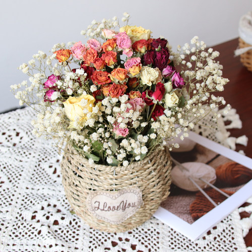 花束干花玫瑰混搭满天星