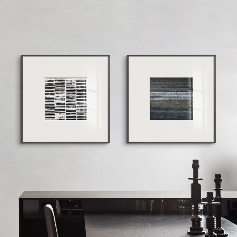 法式中古黑白抽象艺术正方形极简卧室壁画客厅留白装饰画组合挂画图片