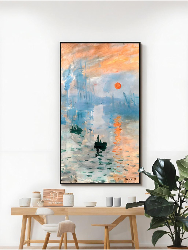 莫奈梵高挂画日出客厅现代简约走廊尽头画风景竖版玄关新款装饰画