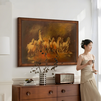 八骏马图中古风客厅装饰画高级感中式复古马到成功电表箱遮挡挂画