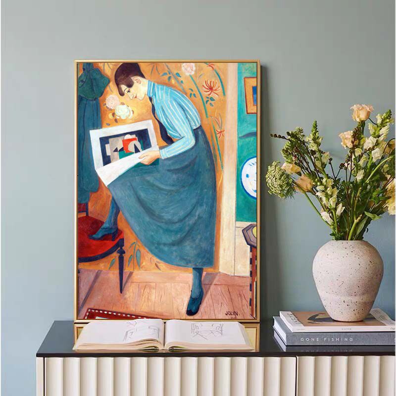 复古怀旧装饰画纳尔乔林人像油画艺术走廊蓝裙玄关客厅墙壁画挂画