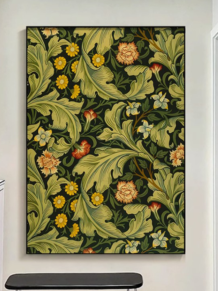 复古风莫里斯的花绿色植物世界名画花卉高级感油画玄关客厅装饰画