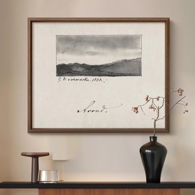 《素描远山》法式复古黑白风景客厅装饰画餐厅中古风美式玄关挂画