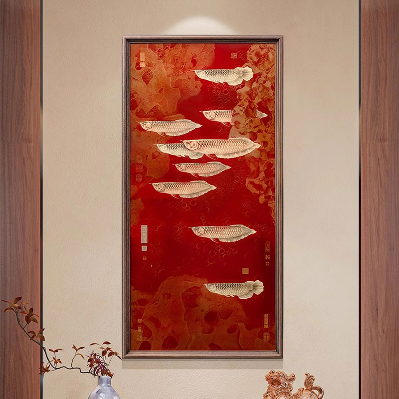 九鱼图招财挂画客厅故宫背景墙装饰画艺术高档大气新中式好寓意画图片