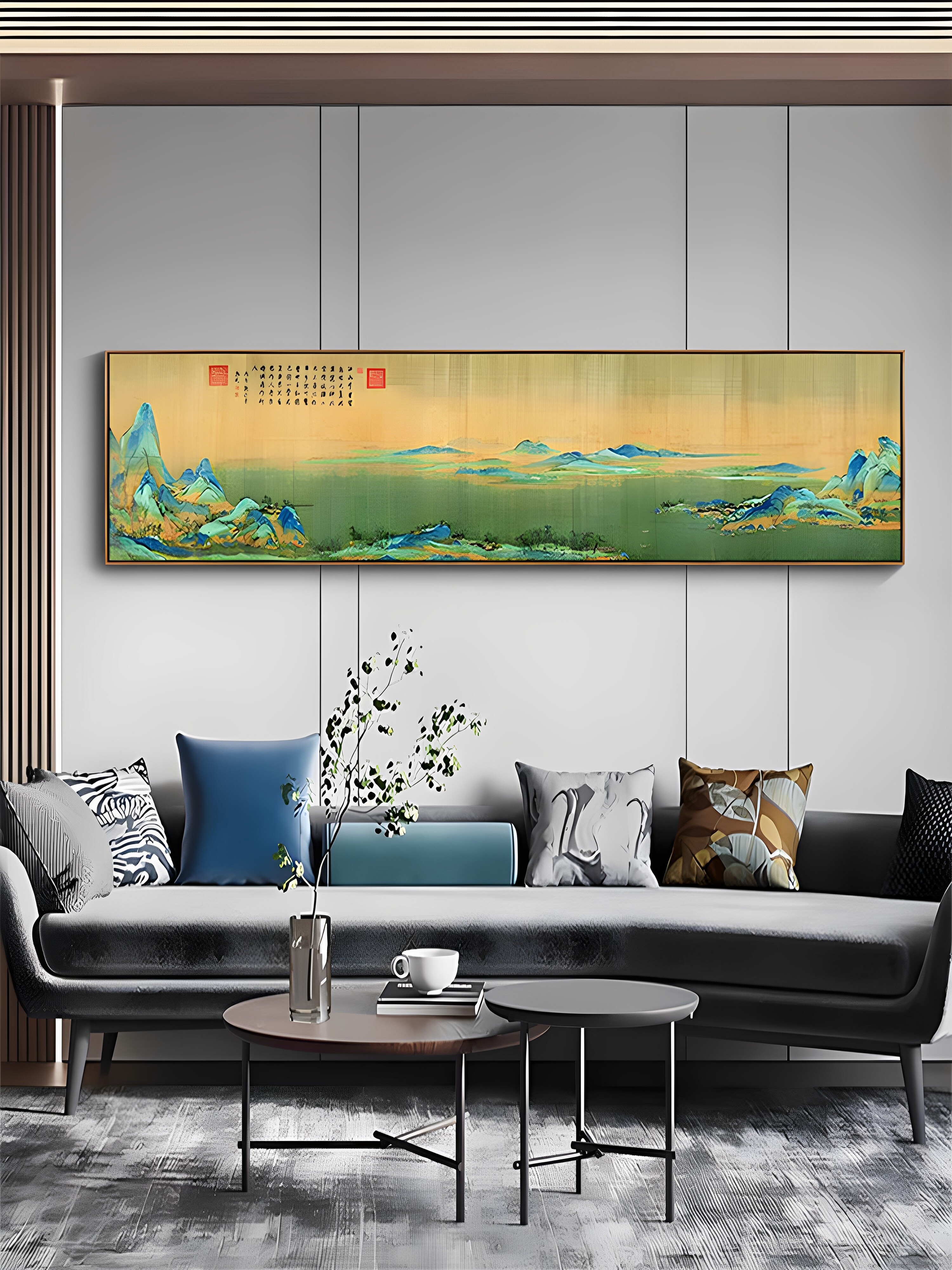 王希孟千里江山图清明上河图中式挂画客厅背景墙走廊办公室装饰画