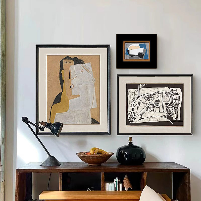 抽象人物小众组合黑白装饰画书房客厅沙发玄关卧室法式中古风挂画