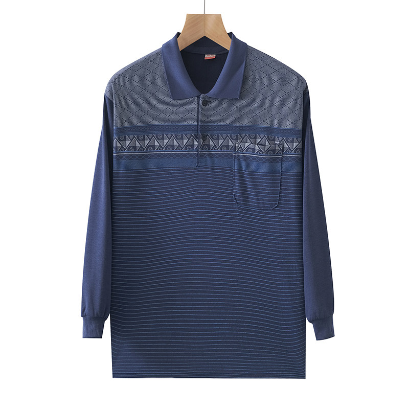 中老年爸爸装翻领涤棉长袖春秋薄型T恤衫休闲条纹口袋男式上衣,男装,中老年上装,淘宝优惠券,粉丝福利购,淘宝优惠卷