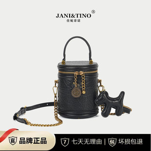 欧洲站JANITINO/佳妮蒂诺当季新款发财桶时尚斜挎包圆柱黑金水桶
