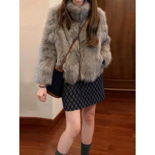 欧洲站灰色狐狸毛皮草毛毛外套女2025新款冬小个子加厚加绒皮毛一