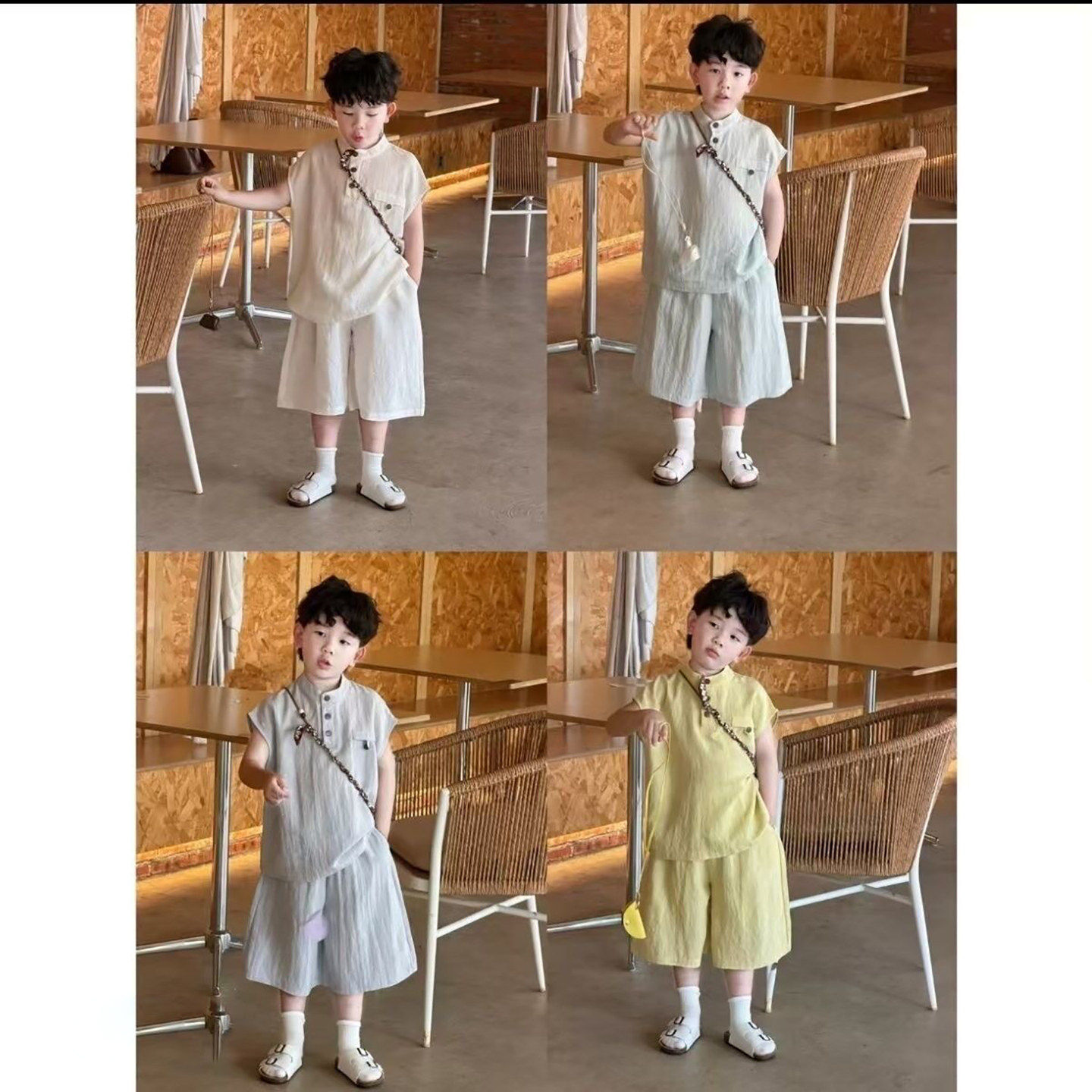 欧洲站男童夏装新中式套