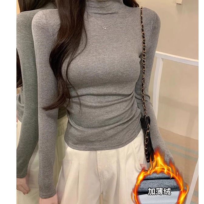 MosesQueen半高领打底衫女秋冬保暖显瘦百搭简约修身外穿T恤上衣