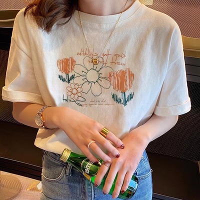 正肩白色短袖t恤女设计感显瘦春秋内搭打底衫女夏季宽松纯棉上衣