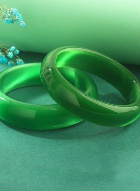 高档18mm20mm宽浅绿深绿色猫眼石手镯女金店做活动小礼品地摊热卖