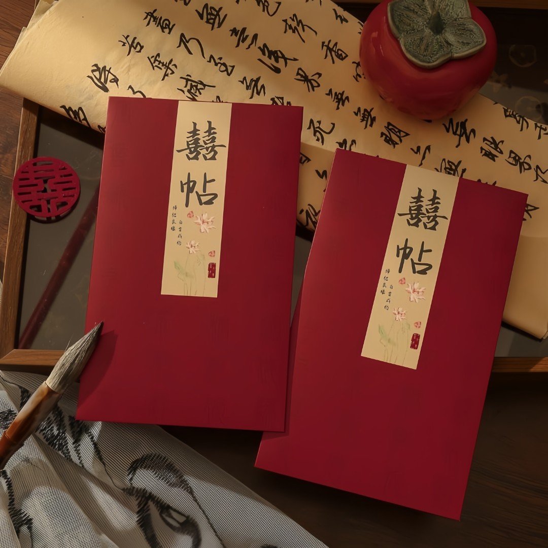 结婚请柬婚礼请帖中式高级感婚庆用品简约婚宴喜帖纸质新款邀请函