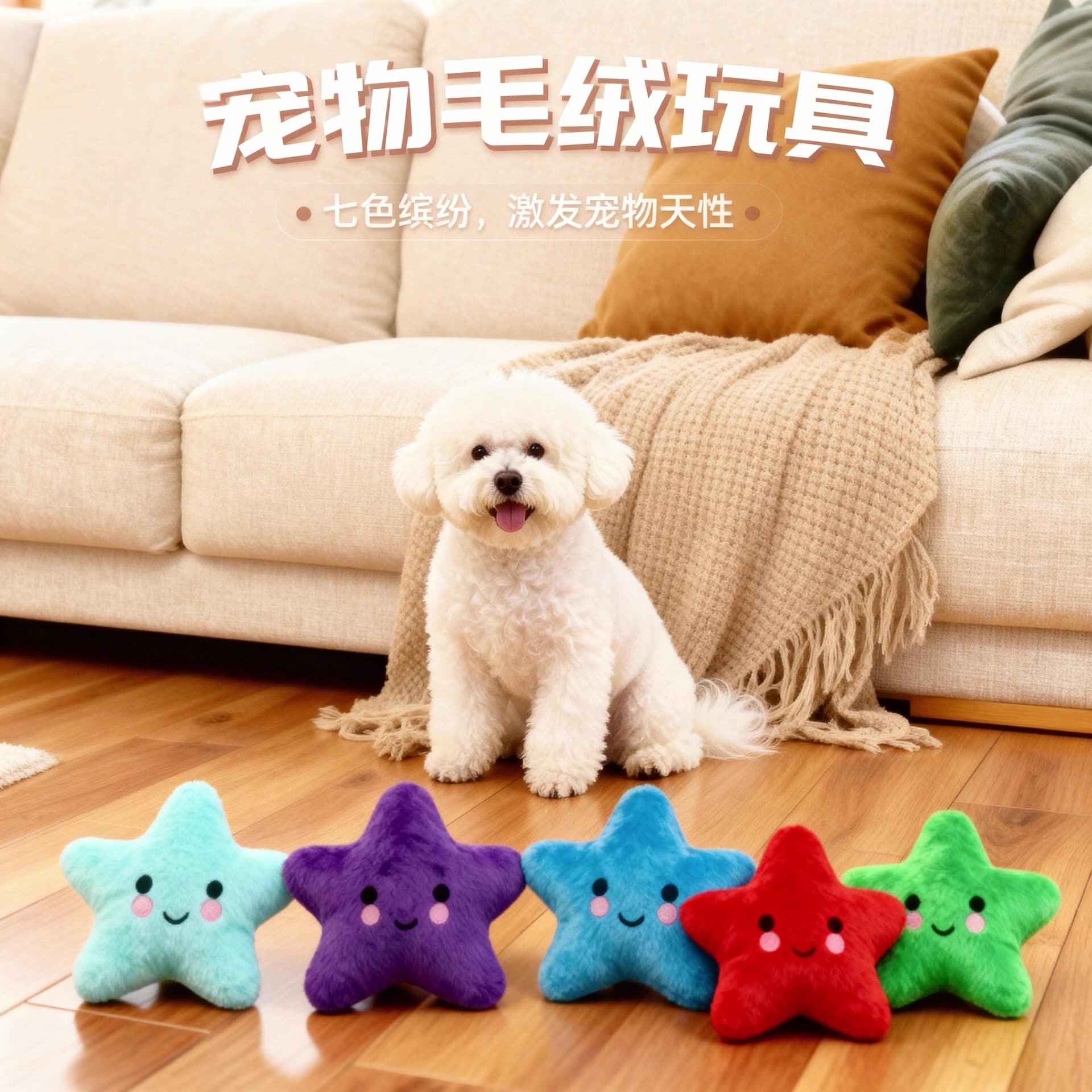 狗狗毛绒发声玩具彩色五角星卡通动物猫咪玩具宠物用品