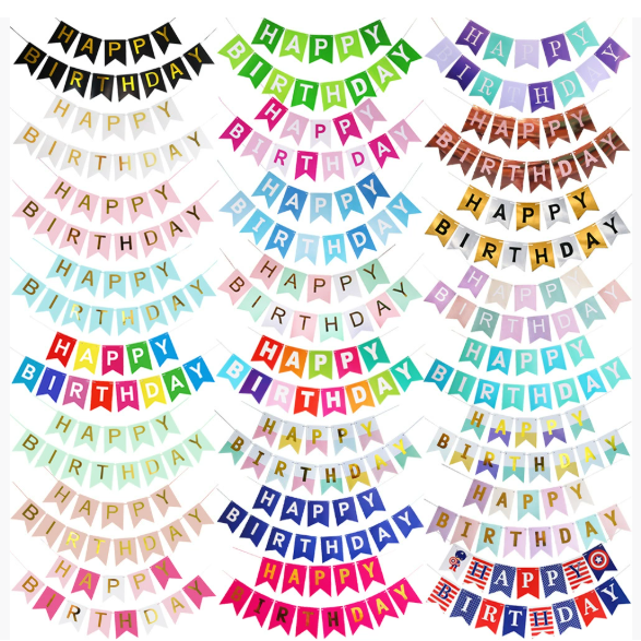 烫金鱼尾生日快乐拉旗 happy birthday派对装饰生日快乐横幅拉花