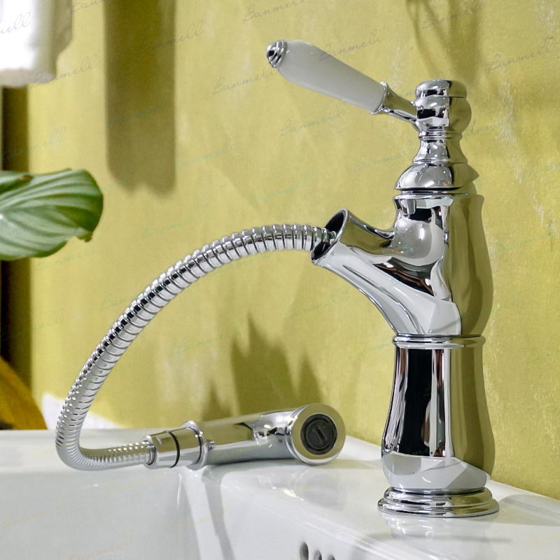 banmell伸缩 可抽拉式法式复古面盆洗脸盆水龙头冷热欧美式卫生间,家装主材,面盆龙头,淘宝优惠券,粉丝福利购,淘宝优惠卷